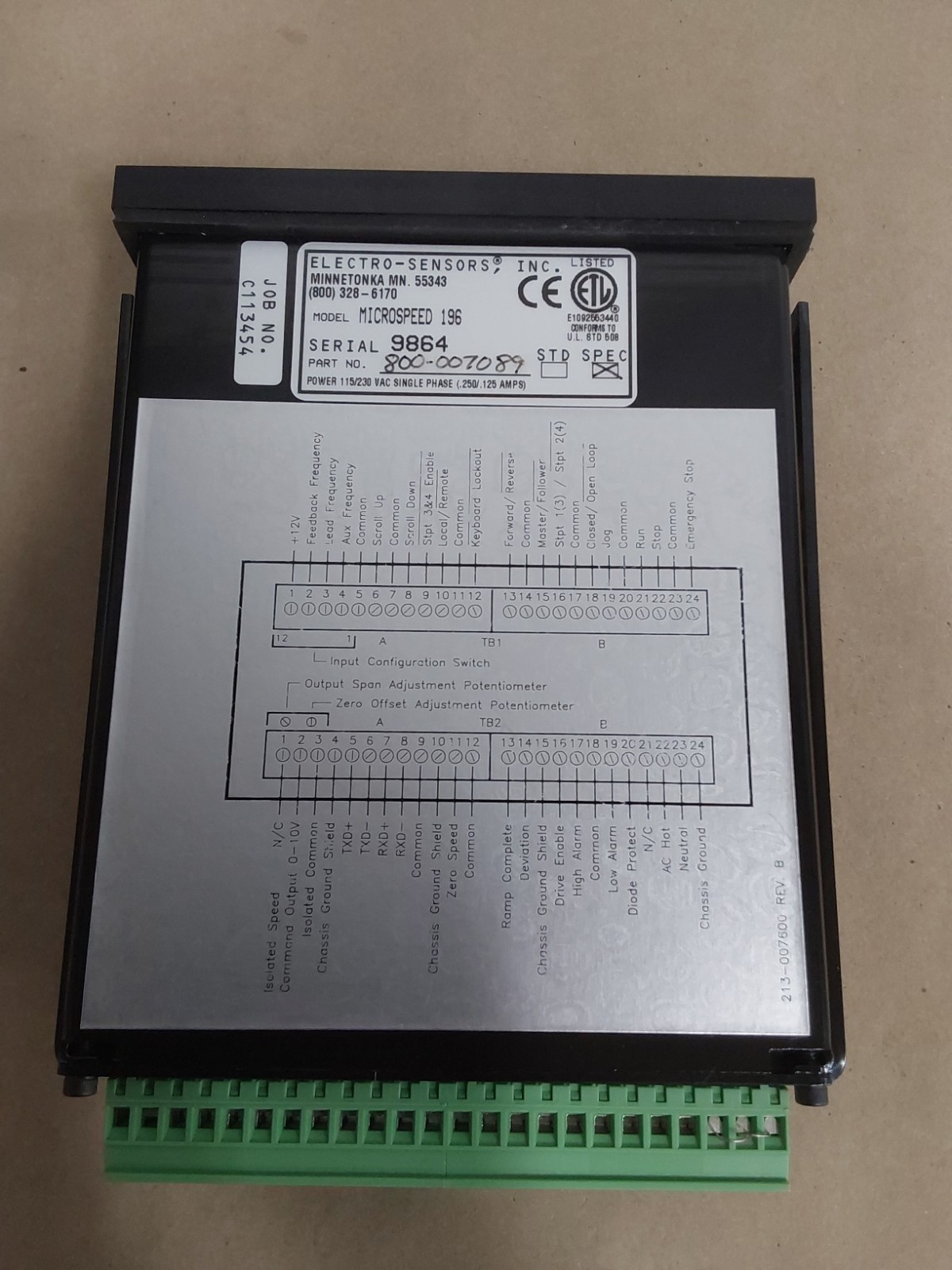 NOS ELECTRO-SENSORS Microspeed Model# 196 Speed Controller 1PH P/N 800-007089