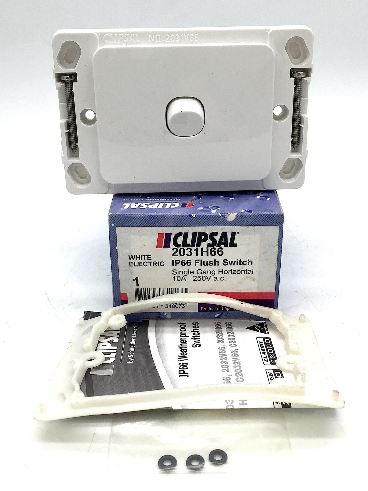 Clipsal 2031H66 Flush Switch 1 Gang Horizontal 10A 250VAC IP66 White