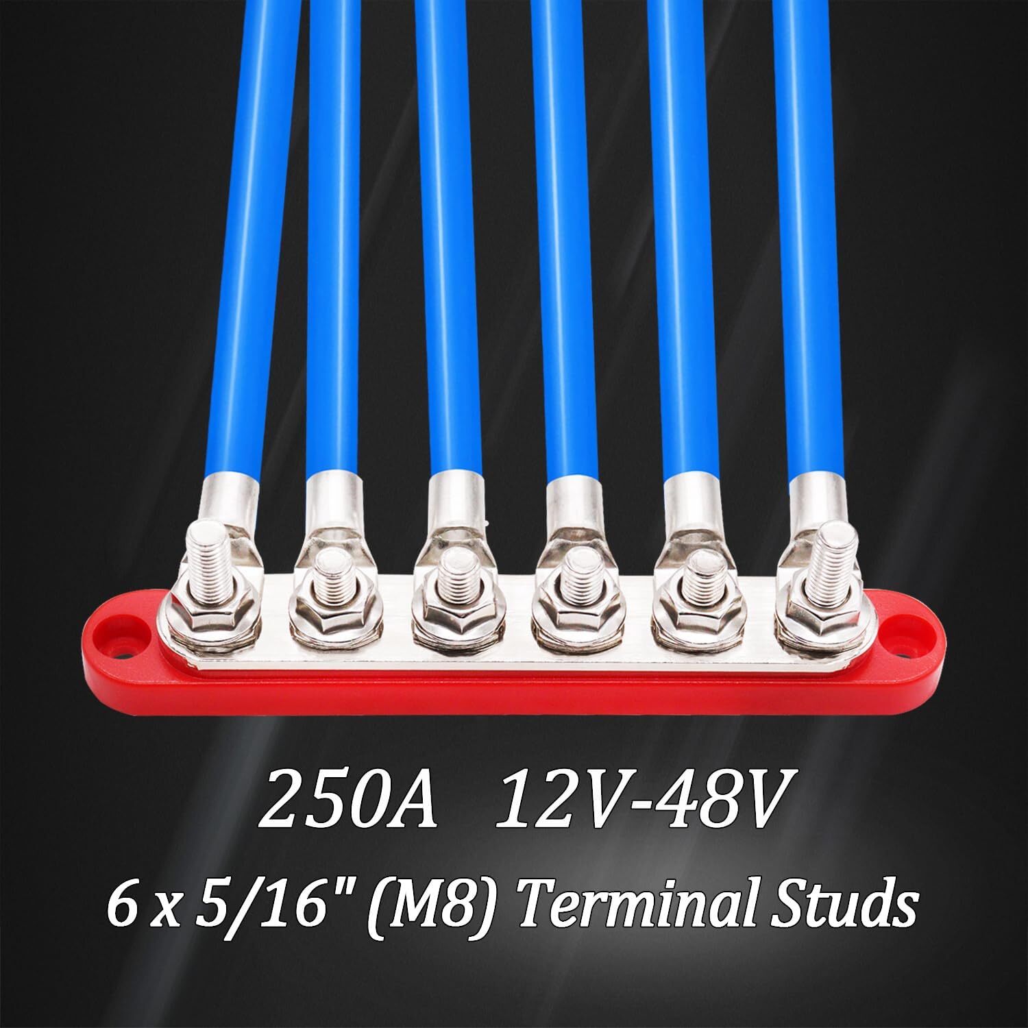 250A Bus Bar 12V Marine 6 x 5/16″ (M8) Terminal Studs 6 x
