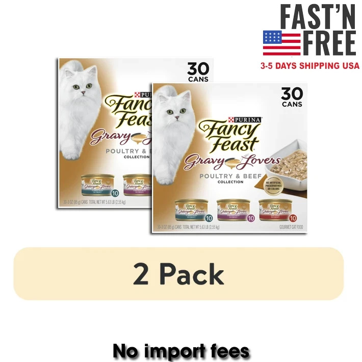 60 Cans Fancy Feast Gravy Wet Cat Food Variety Pack, Gravy Lovers Poultry Beef