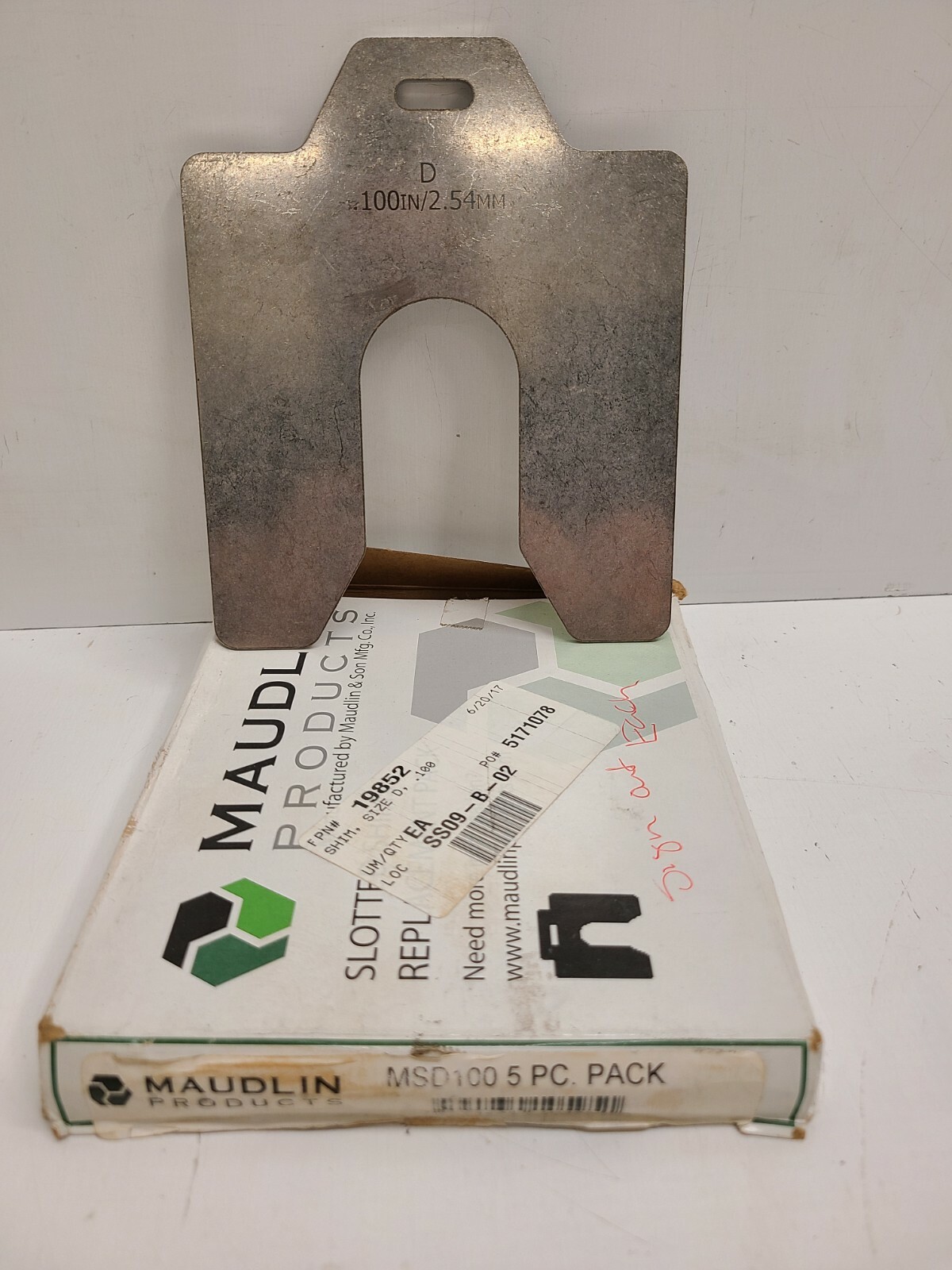 BOX OF (5) NEW OLD STOCK! MAUDLIN 5″x5″x0.1″ STAINLESS STEEL SLOTTED SHIM MSD100