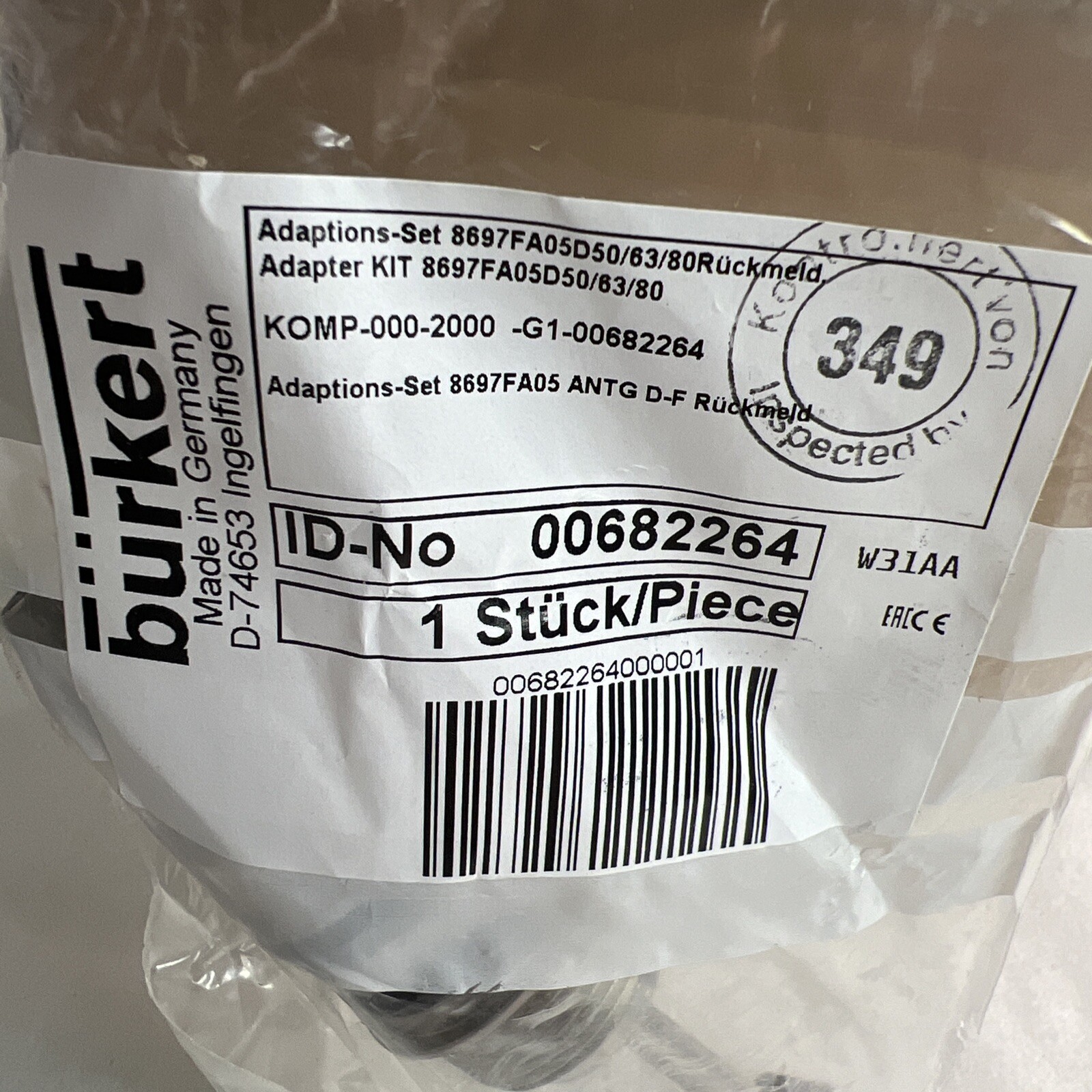 BURKERT ADAPTER KIT 8697FA05D50/63/80 00682264 *NEW*