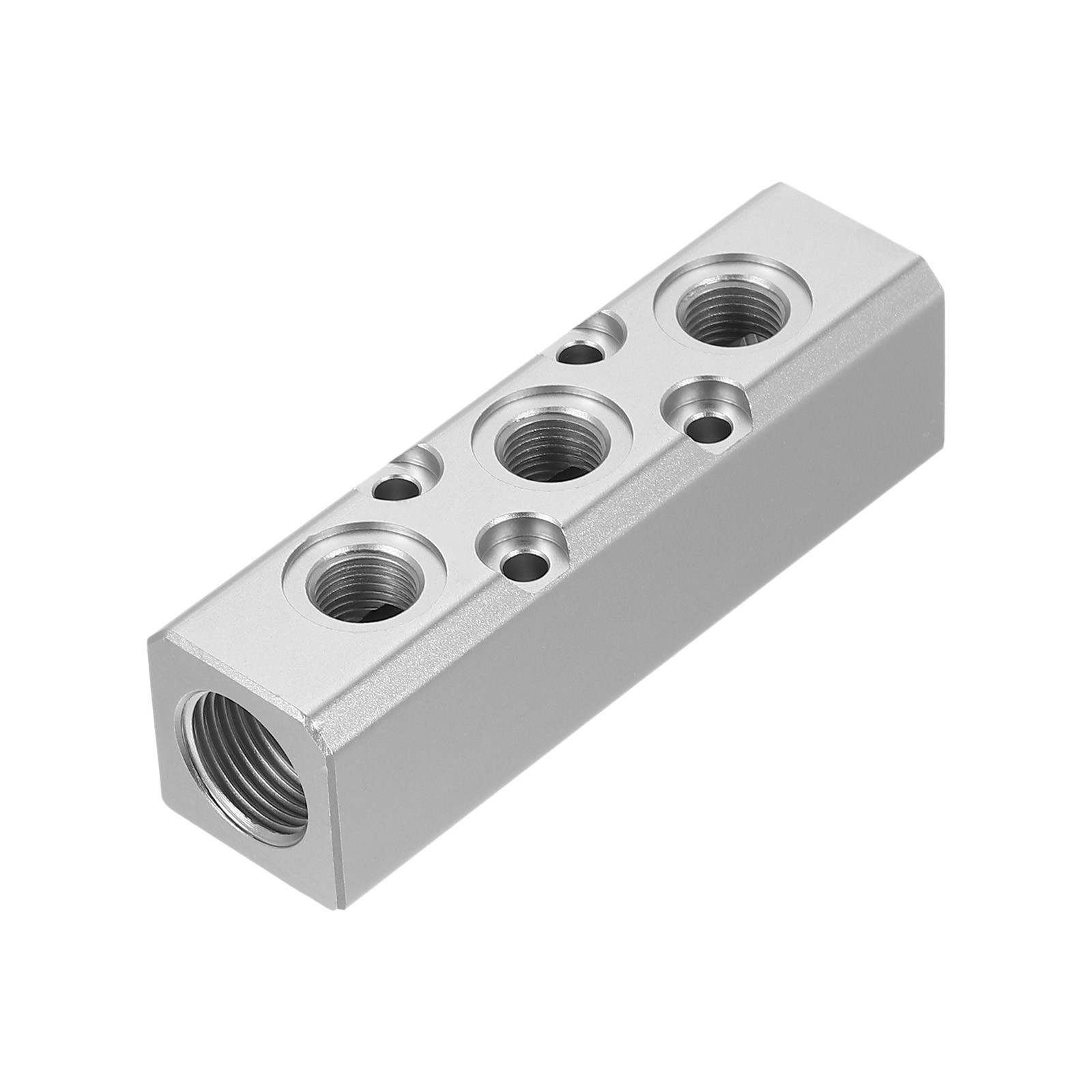 3 Way 5 Port 1/4″ Output Port 1/2″ Supply Port Air Hose Inline Manifold, Silver