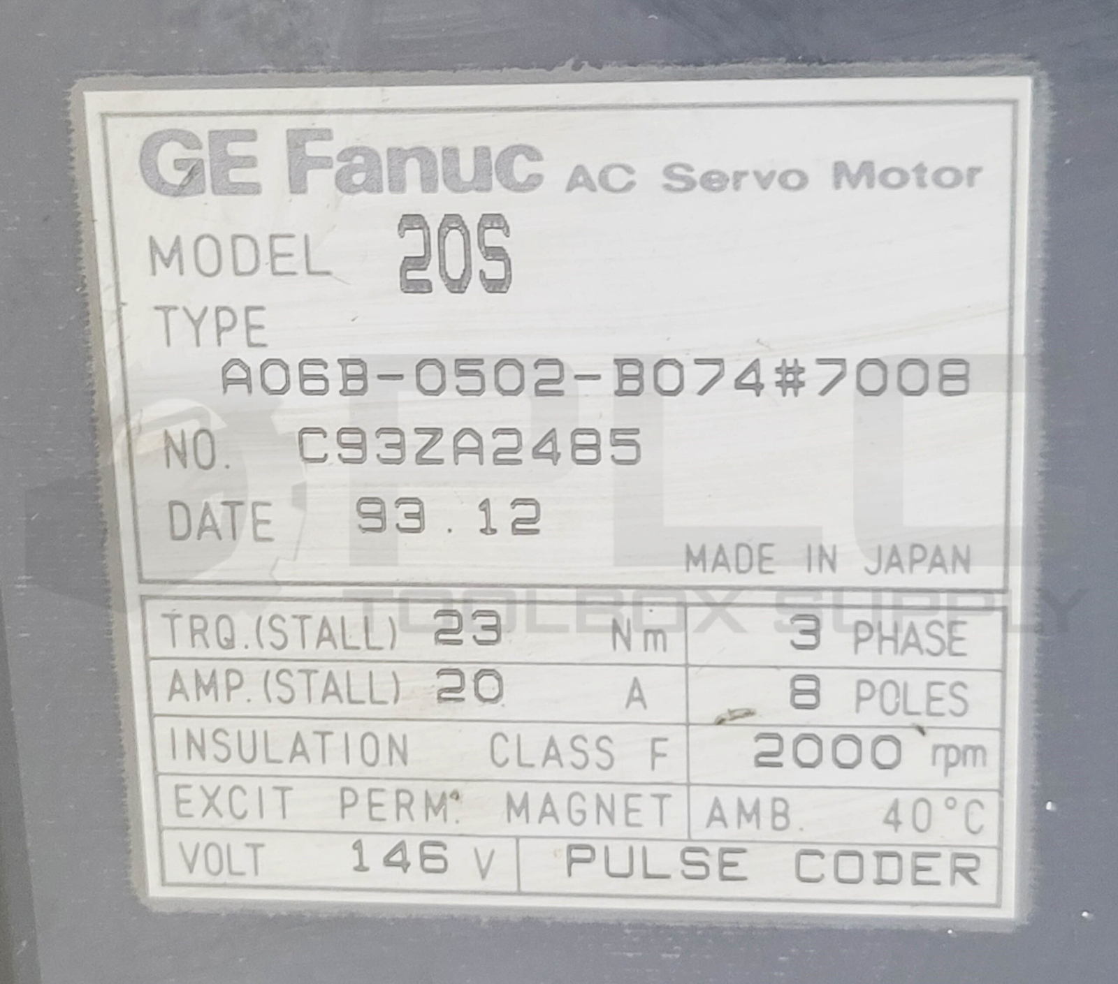 FANUC A06B-0502-B074#7008 SERVO MOTOR AC W/ 11″x12-1/4″ MOUNT PLATE W/ SPROCKET