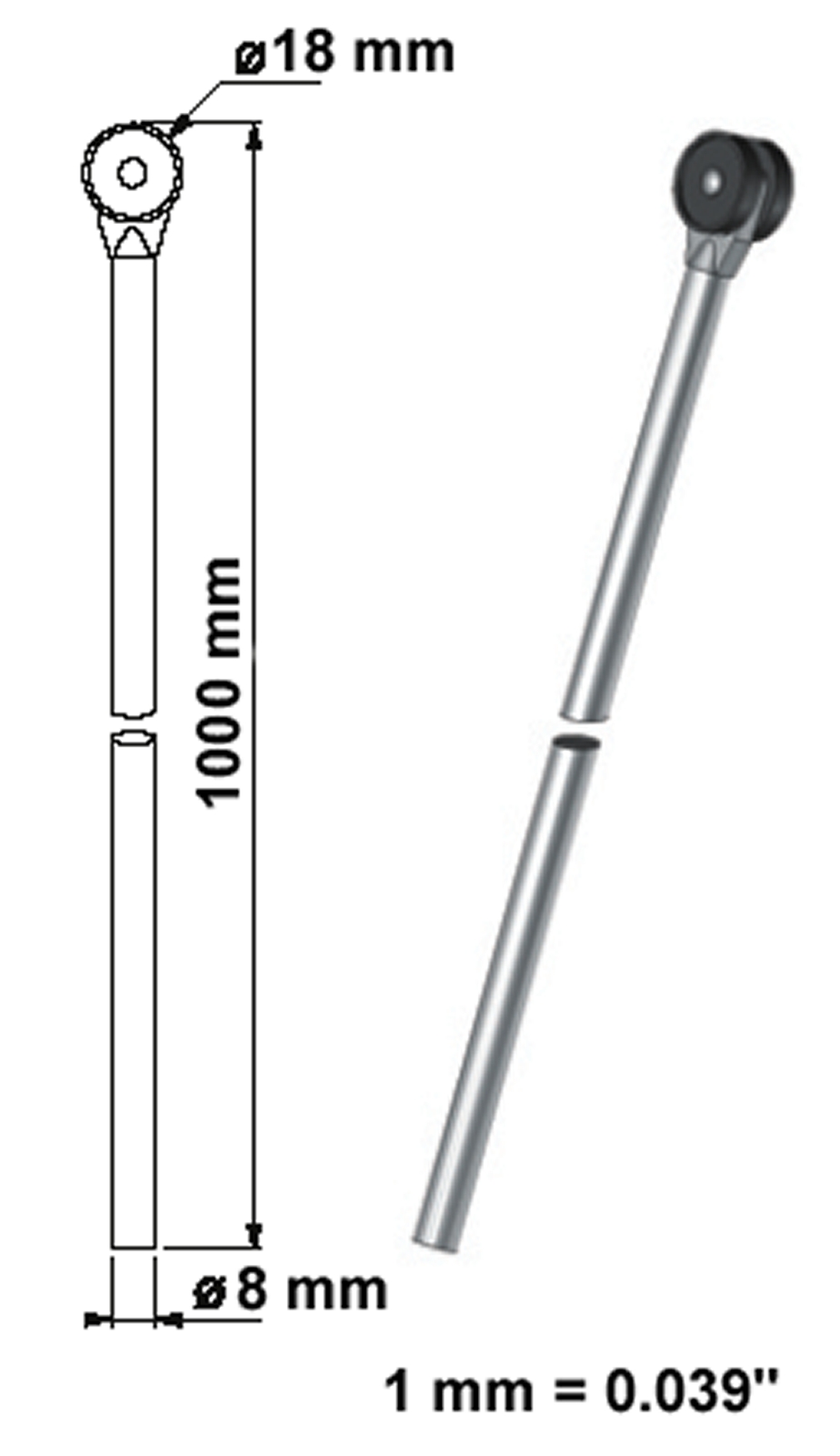 Metal Round Rods (2 pcs). 1000 mm long