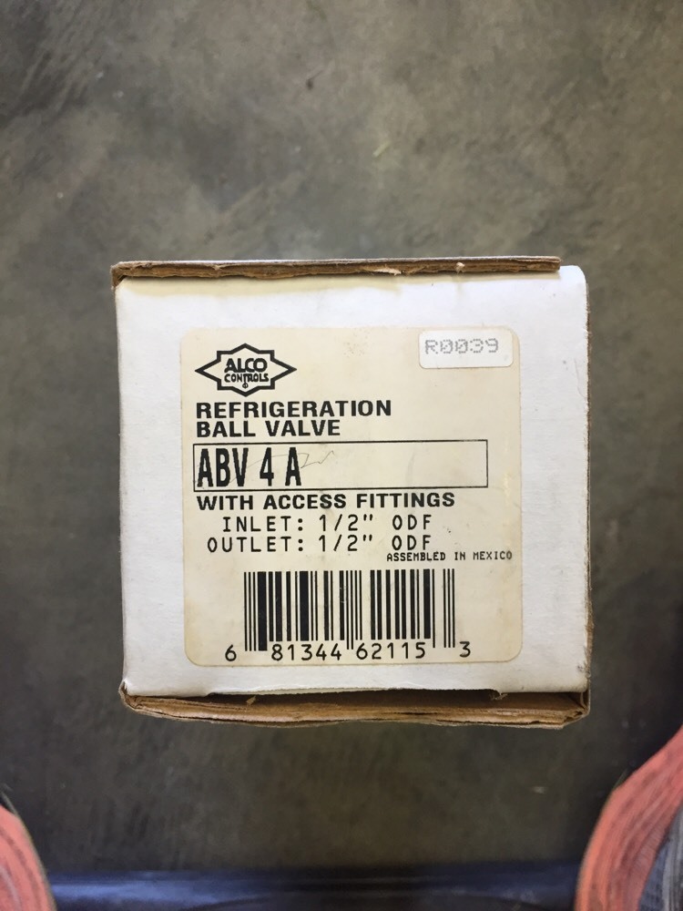 New Alco Refrigeration Ball Valve # ABV4A 1/2″ Inlet/Outlet ODF ABV 4 A