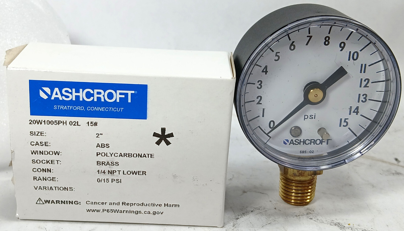1 NEW ASHCROFT 20W1005PH02L 15# 2” PRESSURE GAUGE NIB ***MAKE OFFER***