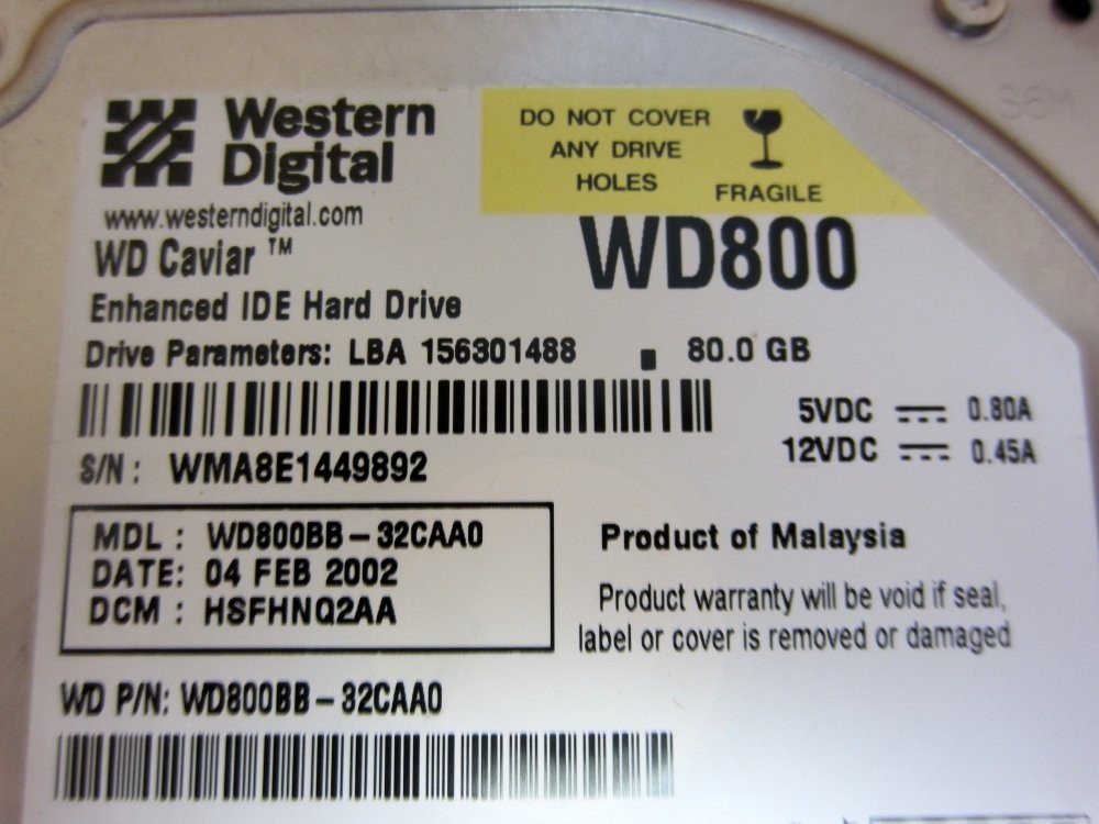 Western Digital WD800BB-32CAA0 80GB IDE Hard Drive WD800