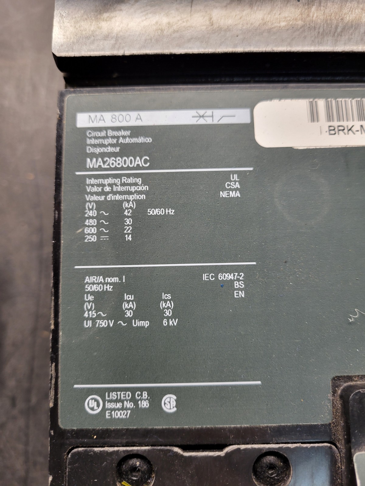 Square D MA26800C Circuit Breaker.