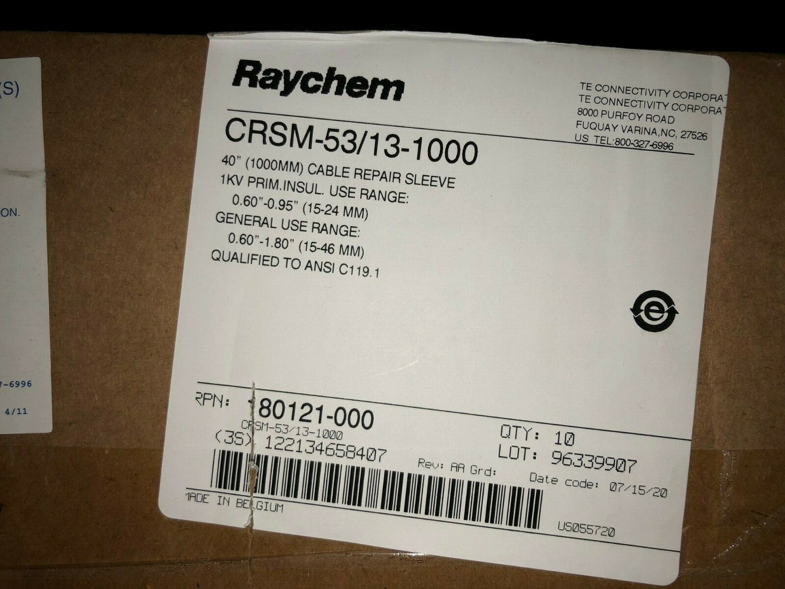 10 pcs. 40′ RAYCHEM CRSM-53/13-1000 1KV CABLE REPAIR SLEEVE NEW