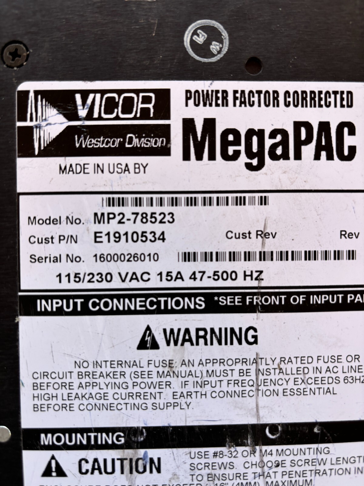 Vicor MP2-78523 PFC Megapac Power Supply