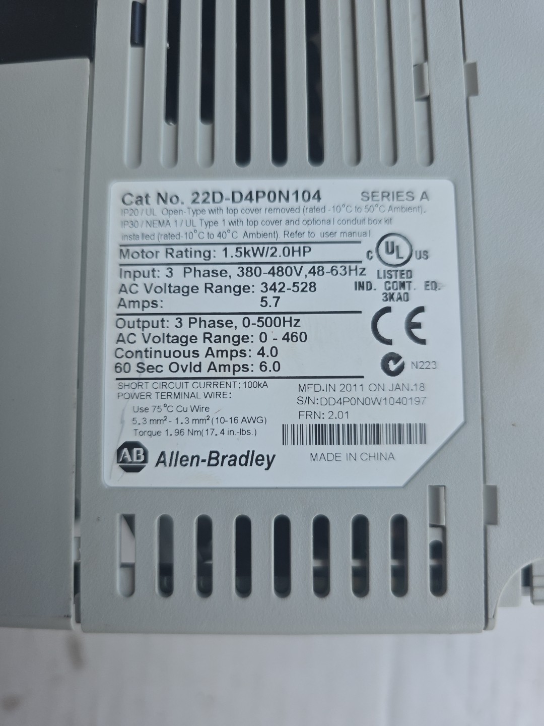 Powerflex 40p 22D-D4P0N104 Ser A 1.5kW/2hp