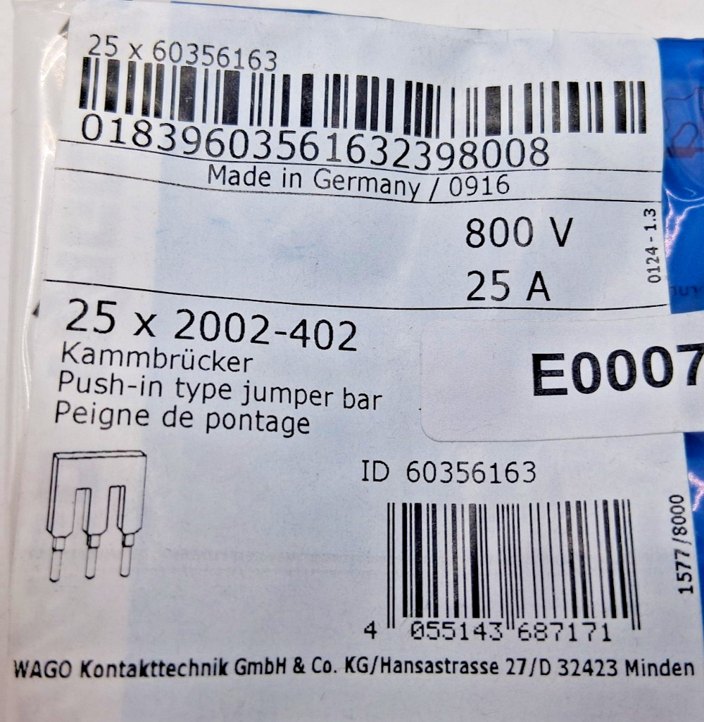 Wago 2002-402 Terminal Jumper Lot of 20
