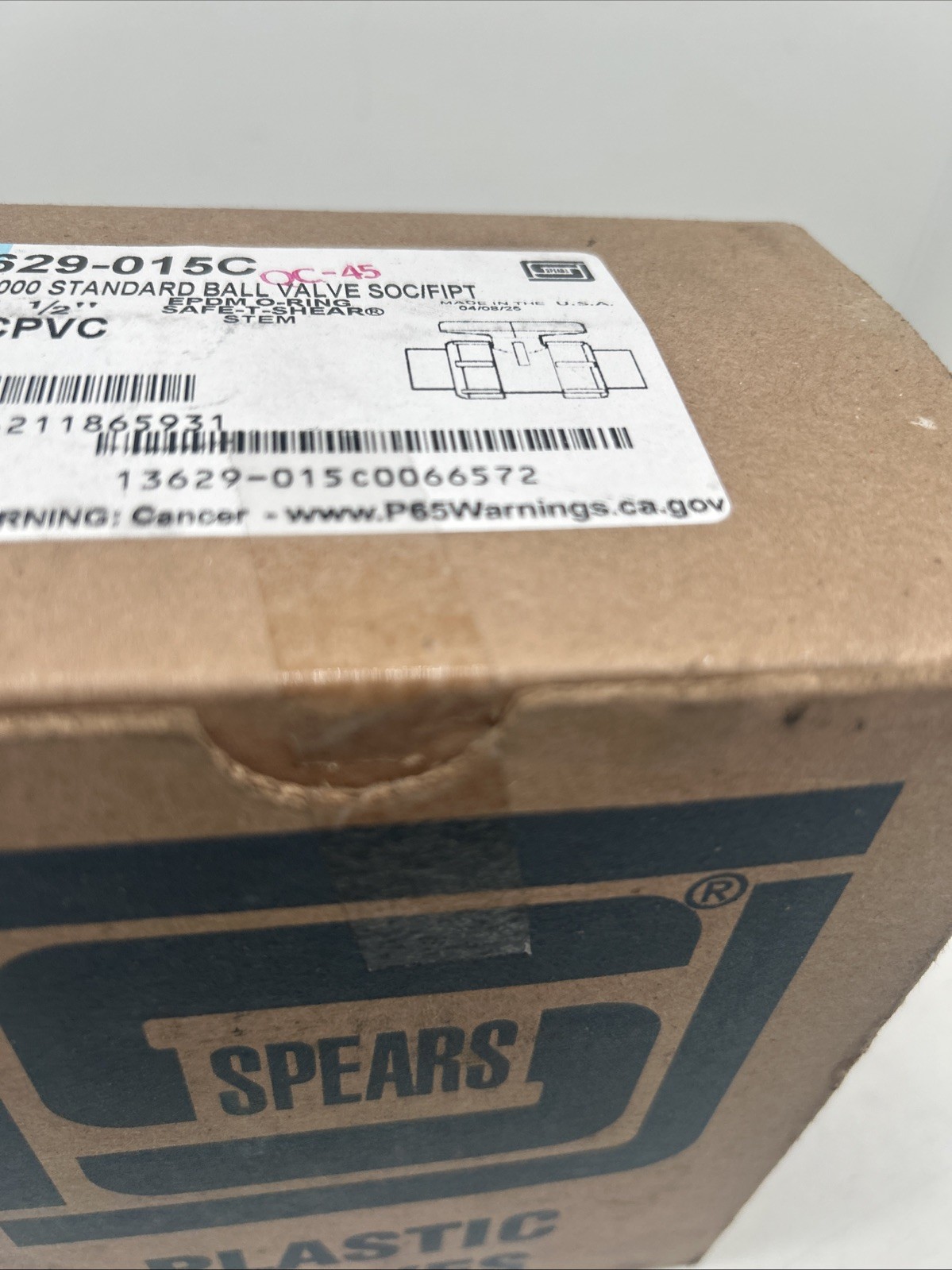 Spears 3629-015C 1-1/2 CPVC TU2K STANDARD BV SOC/FPT EPDM