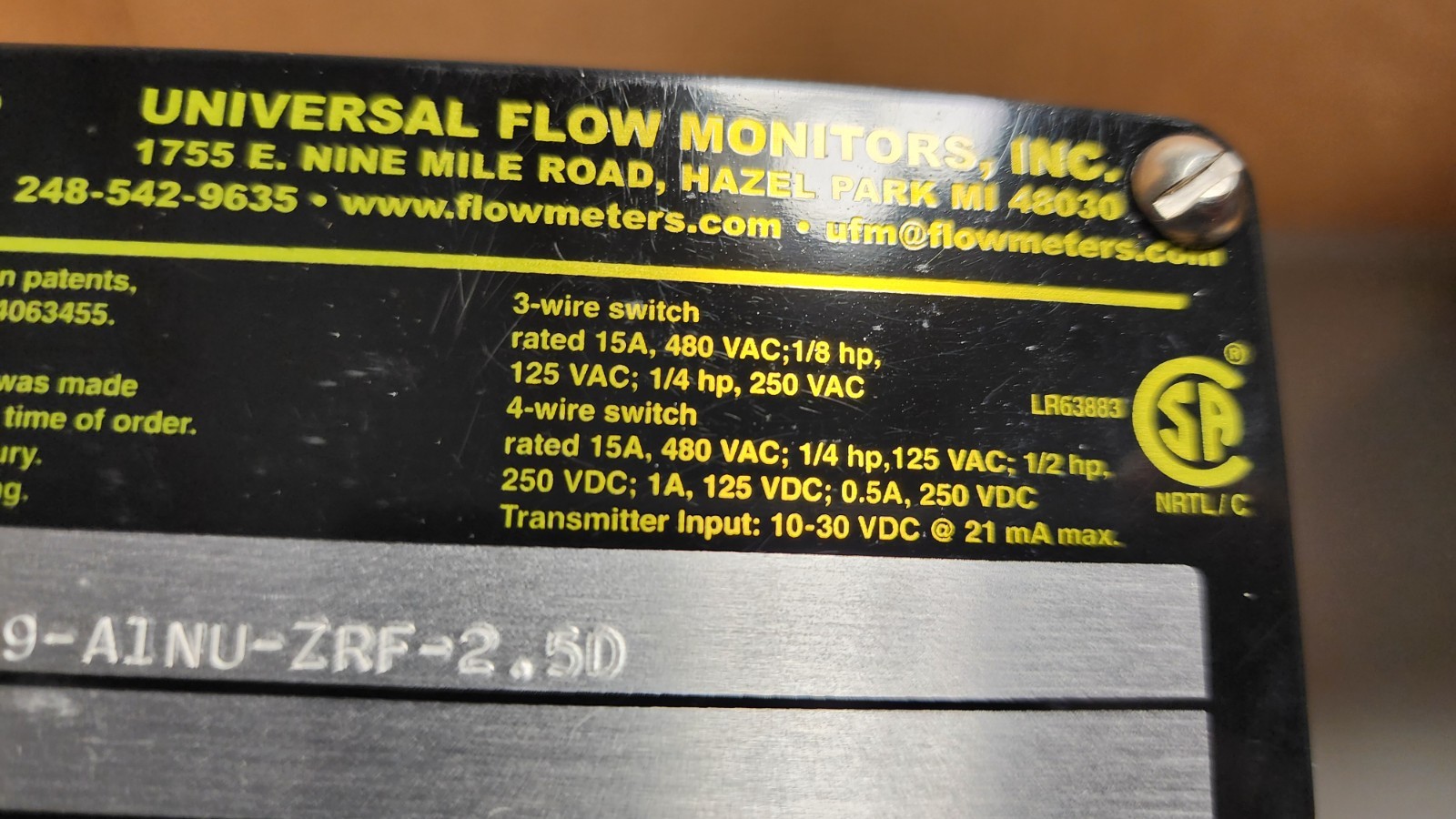 UNIVERSAL FLOW MONITORS 0076M-4L-1000V.9-A1NU-ZRF-2.5D NOS
