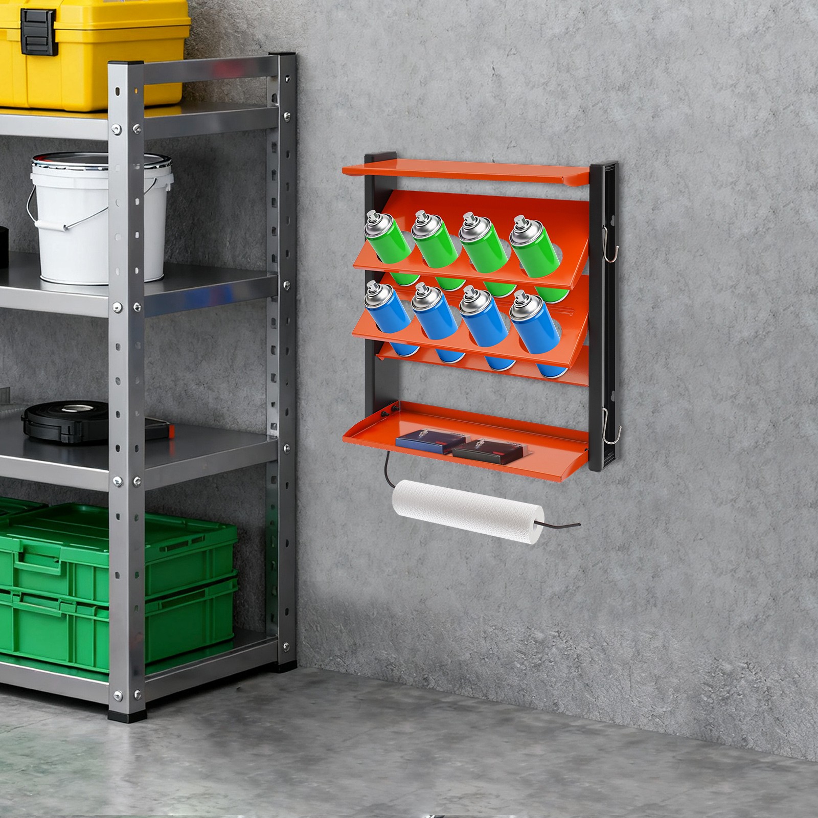 Shelf Spray Can Holder Lube Can Wall Mount Storage Rack Paint Organizer Orange