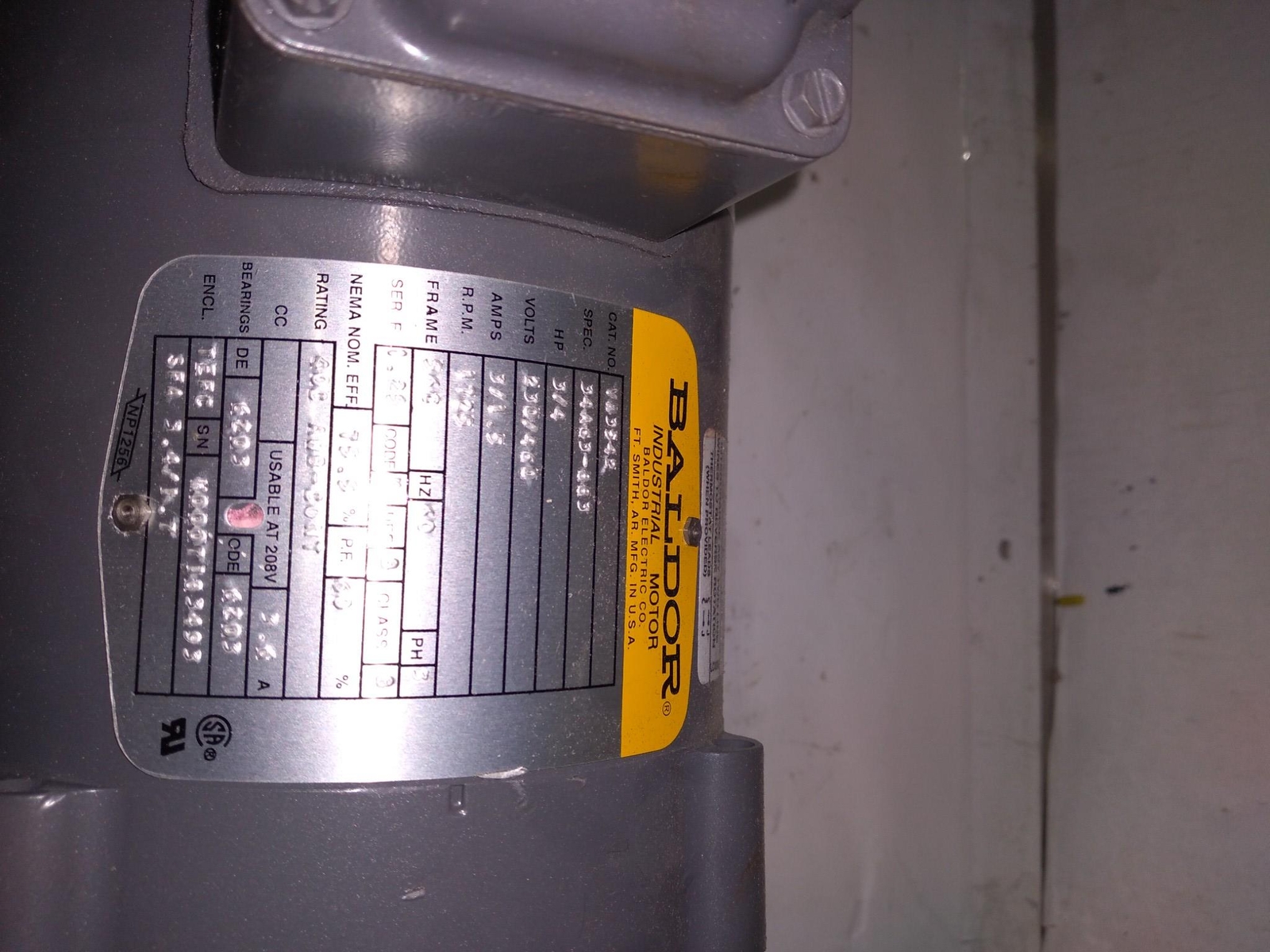 BALDOR VA3542 3/4HP 230/460V 3/1.5AMPS 60HZ 3PH 1725RPM 34A63-883
