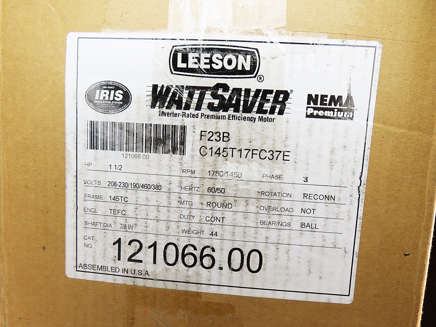 Leeson 121066.00 C145T17FC37E Regal 1.5 HP 1750 Rpm 3PH 230/460 Volt NEW IN BOX