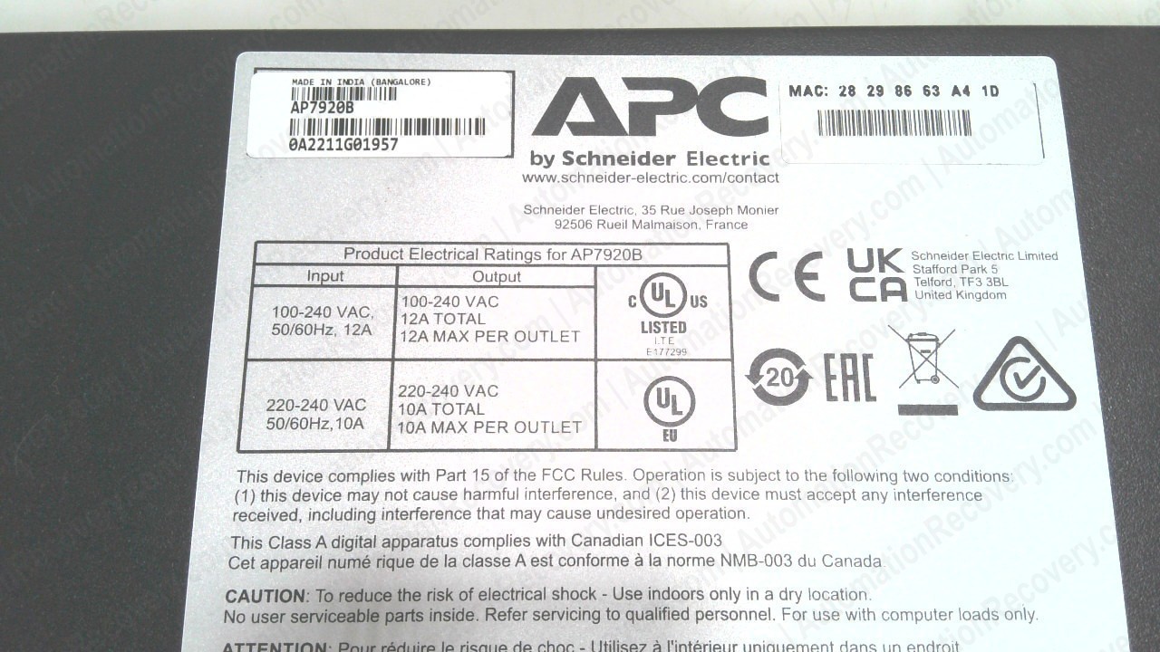 APC AP7920B, APC NETSHELTER SWITCHED RACK PDU AP7920B, NEW #354882