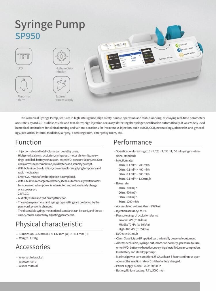 Medical Syringe Pump with 2.8″ LCD Display, Rechargeable Battery & KVO Mode