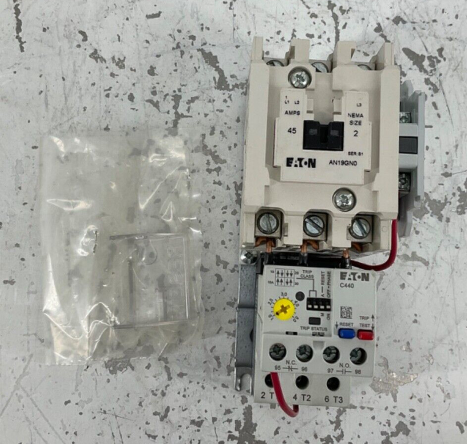 NEW EATON AN19GN0T5E005 STARTER FVNR SZ2 SS OVERLD 1-5A 24/60 COIL 1NO AUX