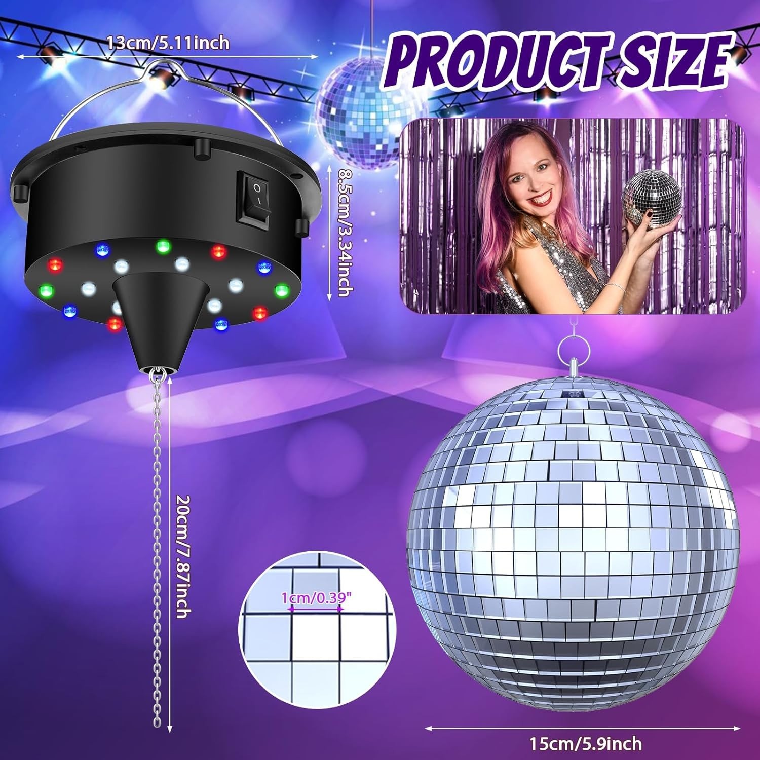 10 RPM Disco Ball with Motor and Mirror Ball Plug/Battery Powered Disco Bal