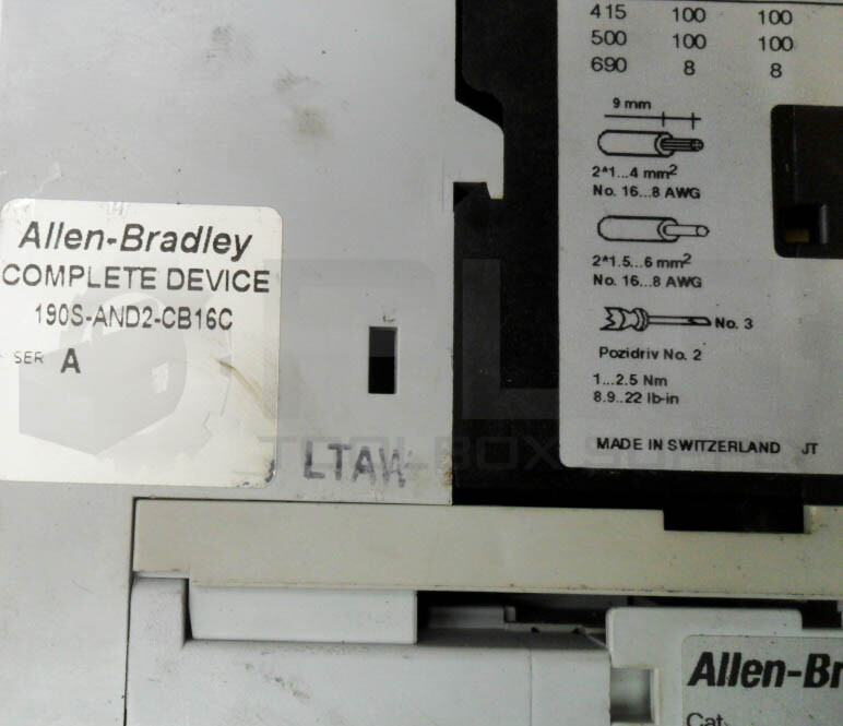 ALLEN BRADLEY 190S-AND2-CB16C /A STARTER W/ 100-C09*10 /A W/ 140M-C2E-B16 /A