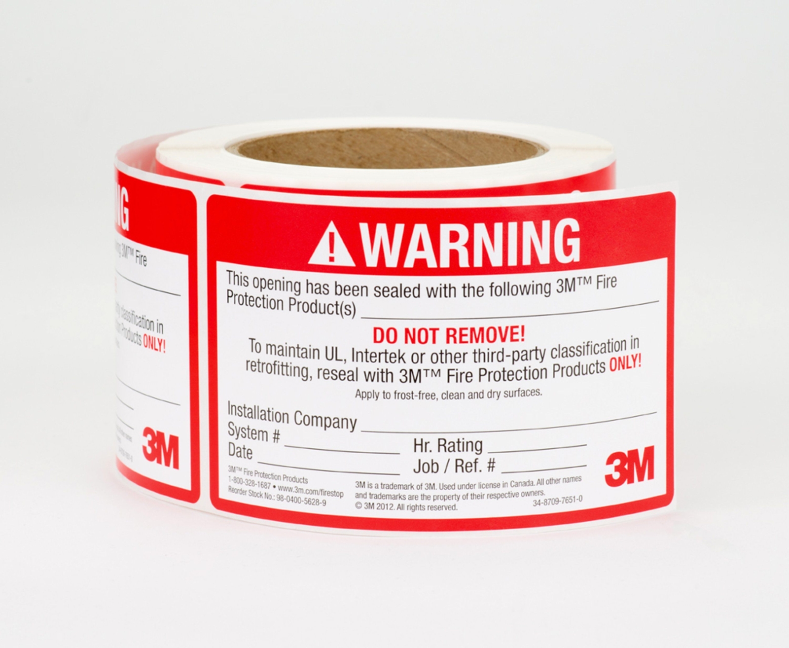 3M Firestop Identification Label, 3 in x 5 in, 250/Roll, 4 Rolls/Ca (Case of 4)