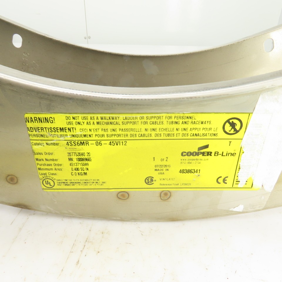 B-Line 4SS6MG-06-45VI12 Stainless Steel 45° Ladder Cable Tray Inside Bend 6″W