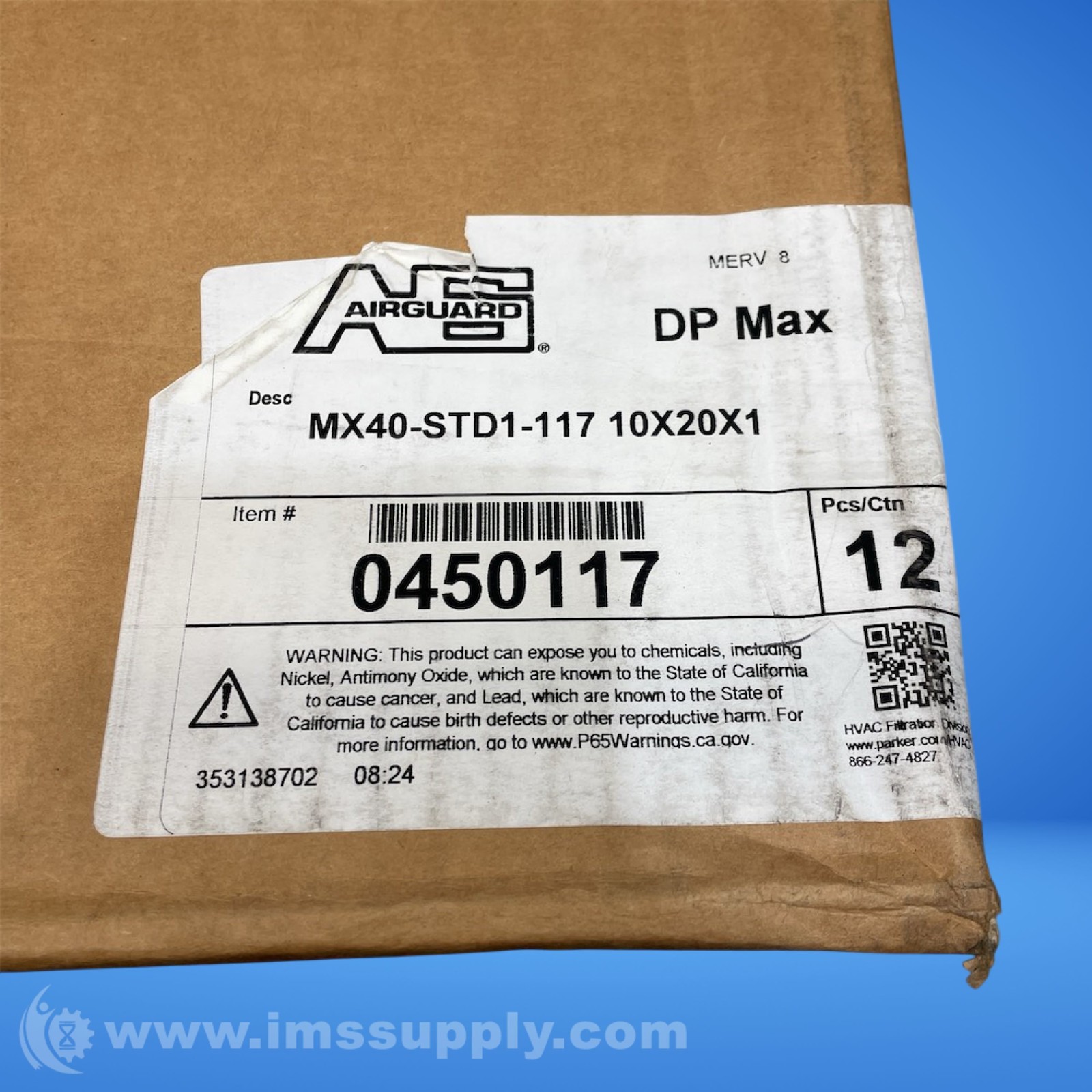 AIRGUARD 0450117 Box of 12 Pleated Filters, 10inx20inx1in FNFP