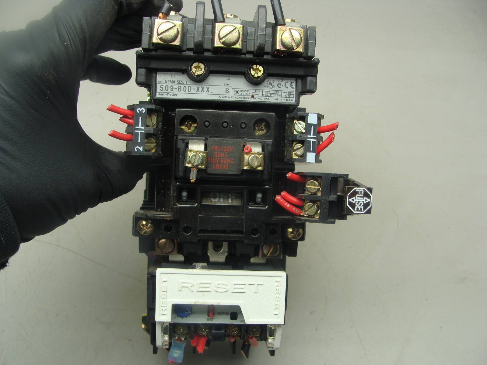 ALLEN BRADLEY CONTACTOR 509-B0D-XXX OVERLOAD RELAY 592-A2EA AUX CONTACT 595-A