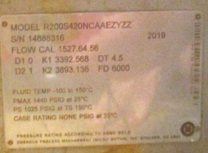 MICRO MOTION, 2″ X 1-1/2″ 600#, R200S420NCAAEZYZZ, 2700I12ABAEZZZ, USED