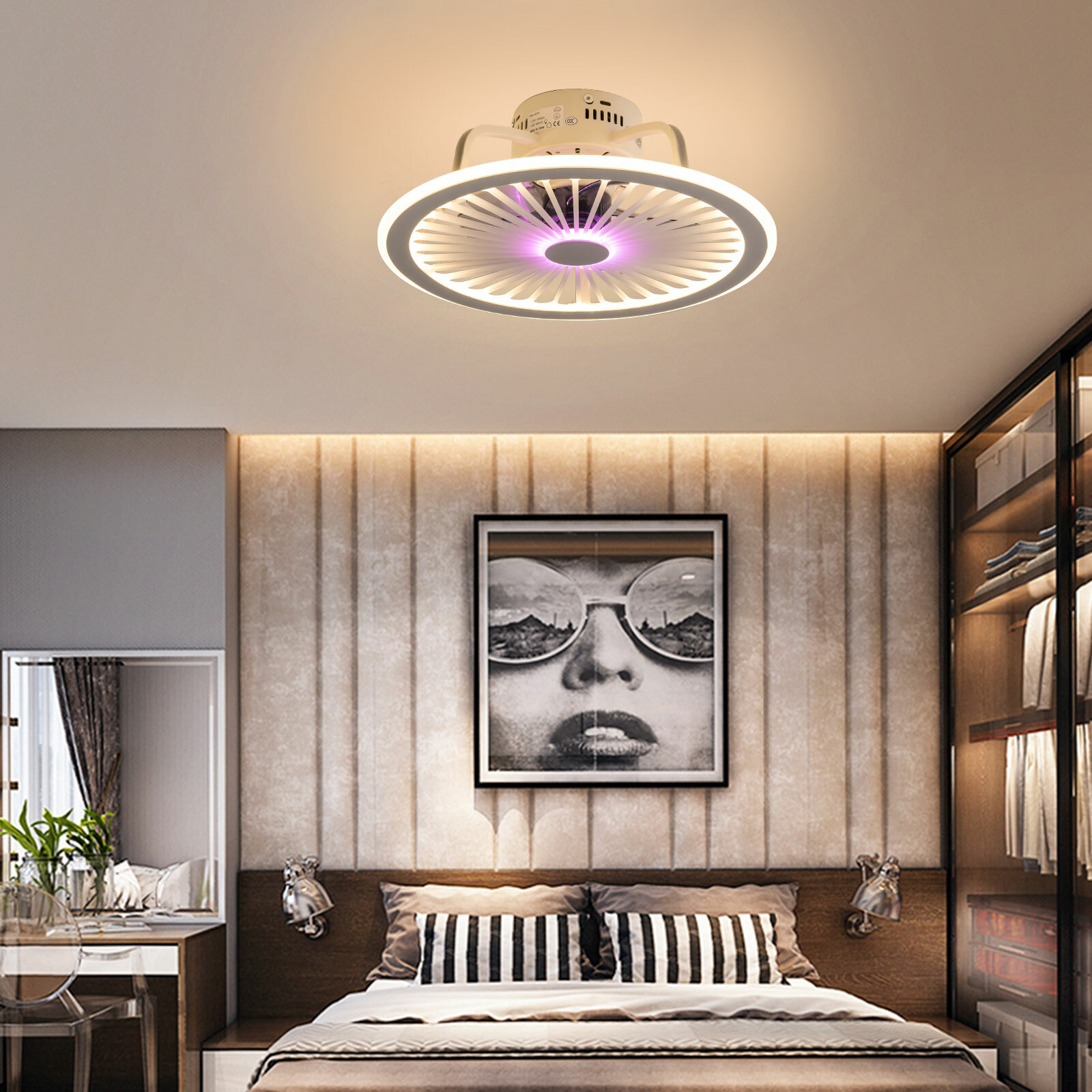 48W Ceiling Fan LED Light Chandelier Remote 3 Color Change USA