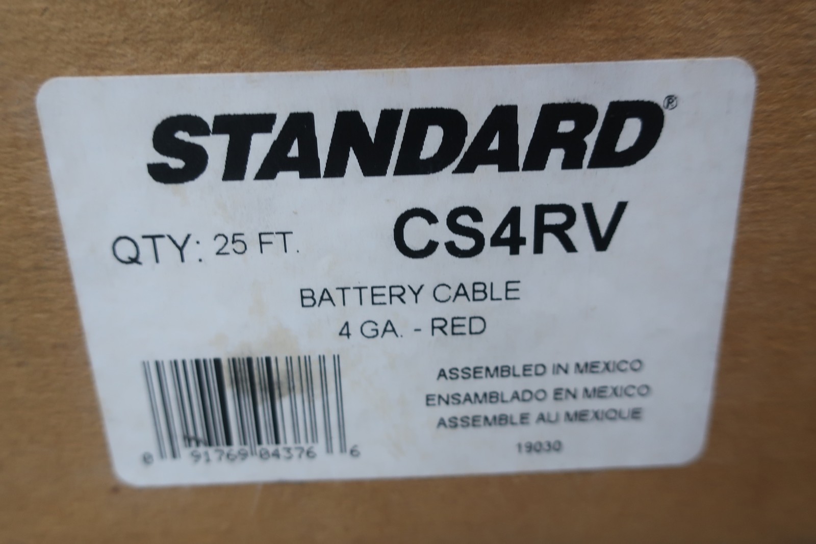 Standard CS4RV Red Battery Cable 4ga 25ft