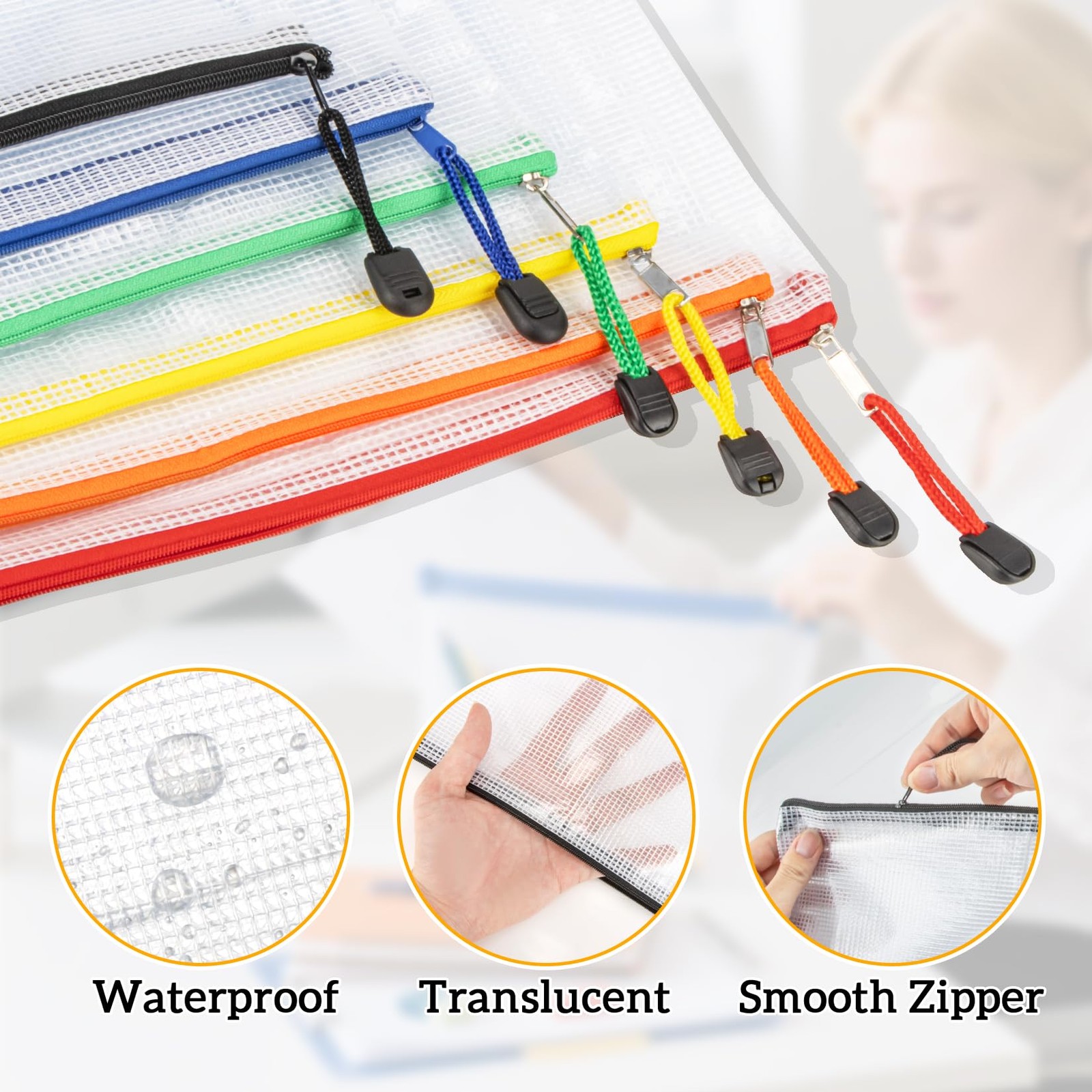 RAINFLOW a4 Mesh Zipper Pouch Bags – 12 PCS Reusable Multicolor