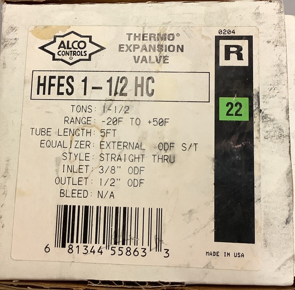 Alco Thermostatic Expansion Valve HFES 1-1/2 HC (B322)