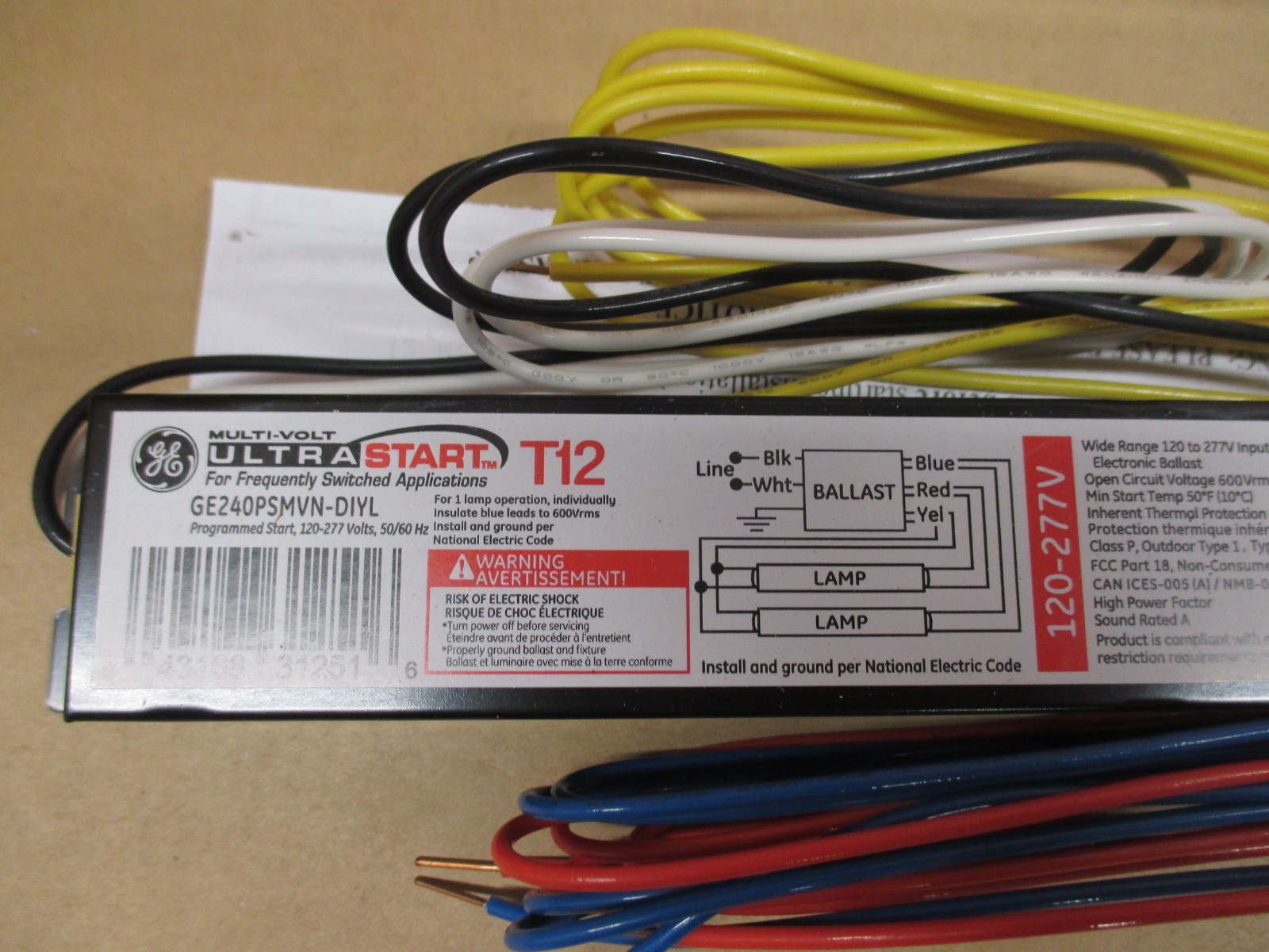GE240PSMVN-DIYL GE MULTI-VOLT ULTRA START BALLAST T12 120-277V NEW