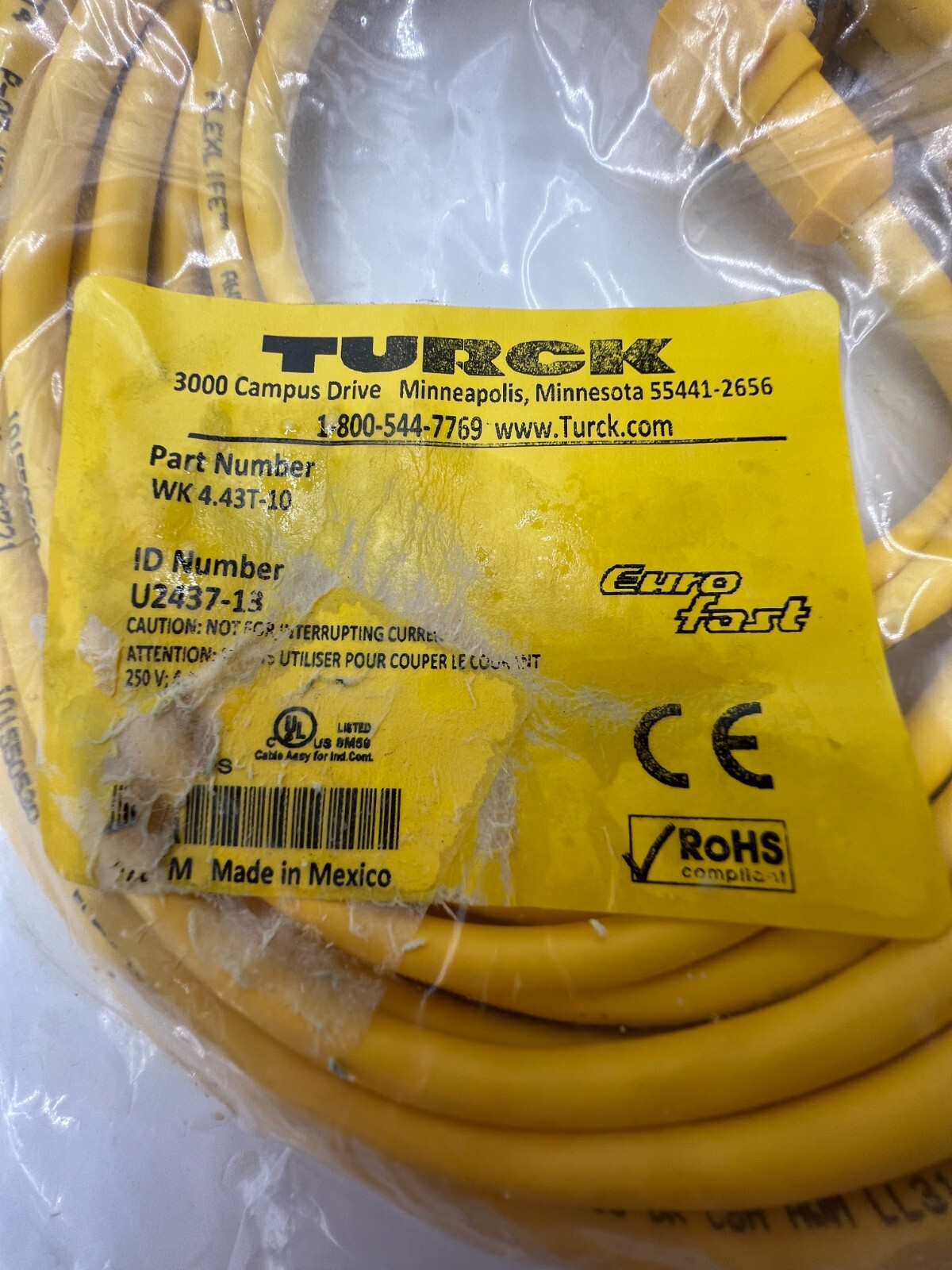 Turck 4-Wire M12, 90 degrees Female Single-end Cordset 10m U2437-13 WK4.43T-10