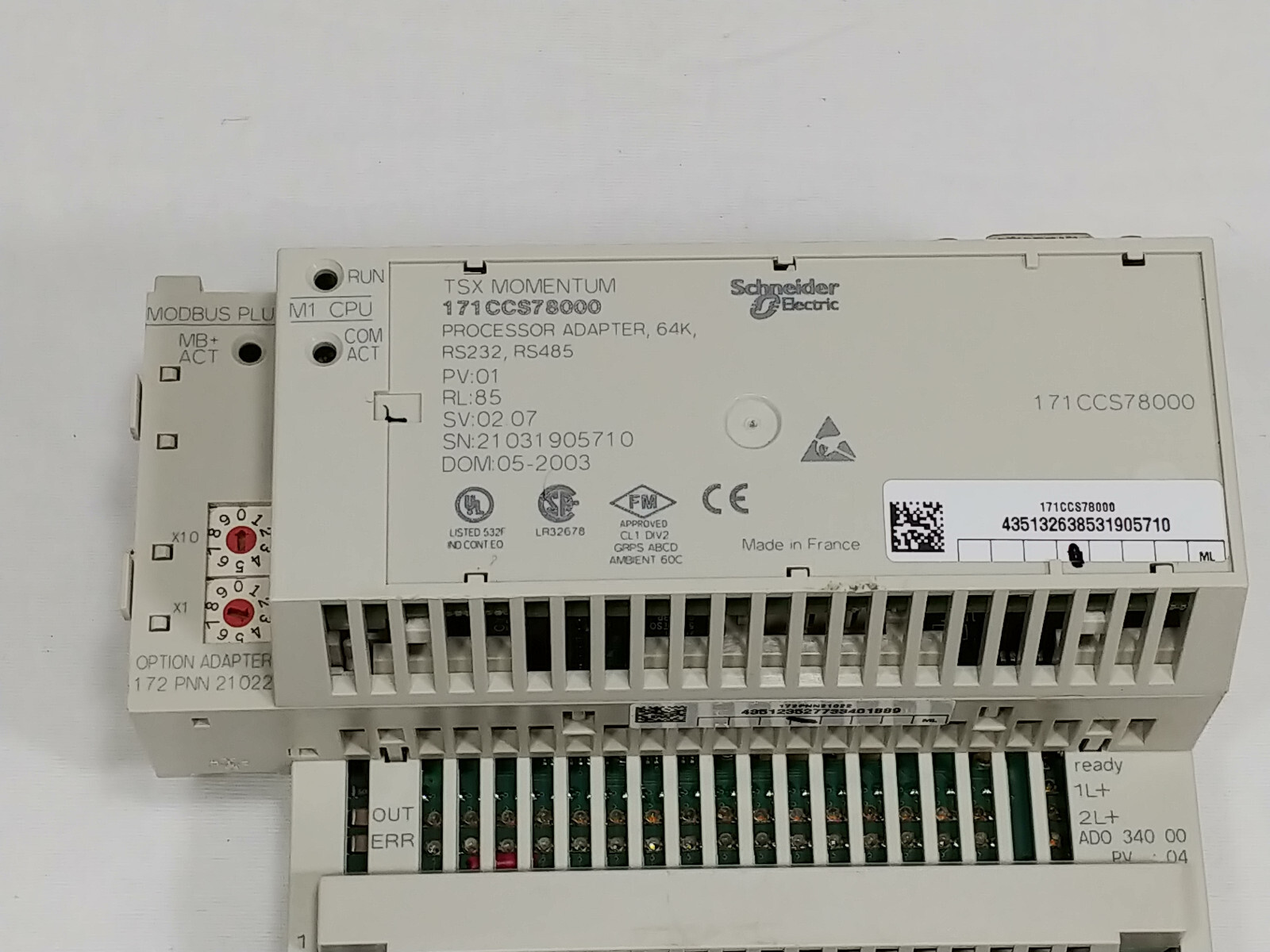 Schneider Electric 171CCS78000 PLC Proccessor Adapter w/ 170ADO34000 I/O Base