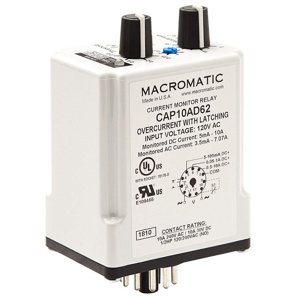 MACROMATIC CAP10AD62 CurrentSensor Relay, 10A, 120VAC, 11Pins 485R27