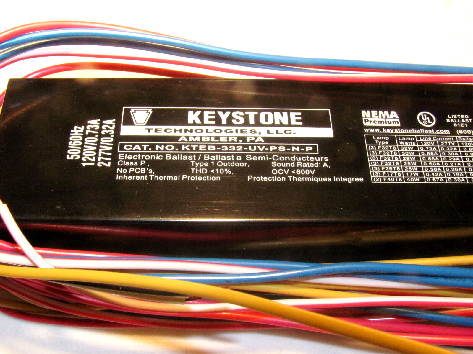 KEYSTONE KTEB-332-UV-PS-N-P FLUORESCENT BALLAST 2/3-LAMP F32T8 F40T8 120-277V IS