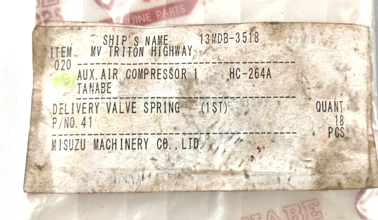 Delivery Valve Sprin P/N 41 For Tanabe HC-264A Compressor Genuine Part (PACK 20)