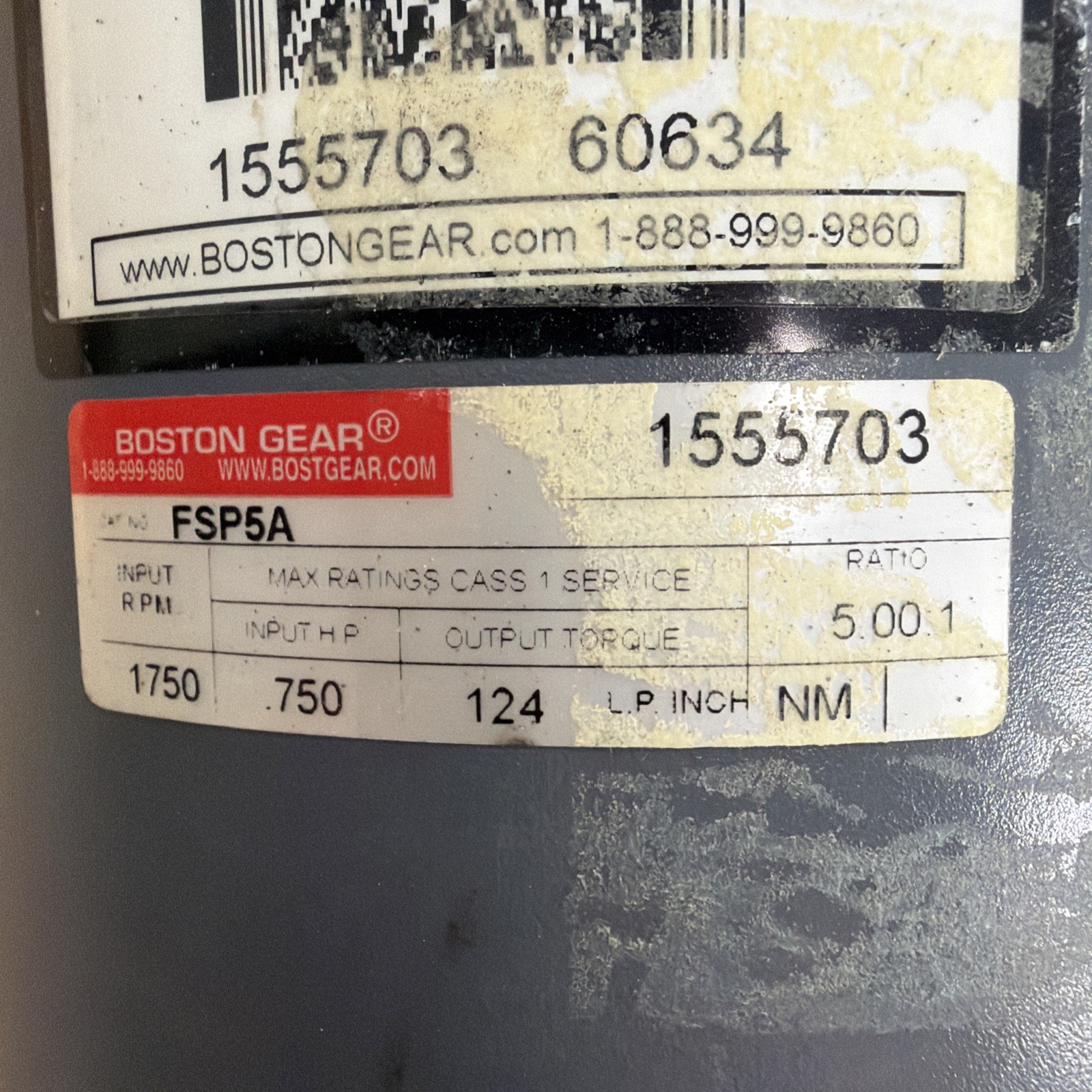BOSTON GEAR FSP5A GEAR REDUCER 1750RPM 750HP