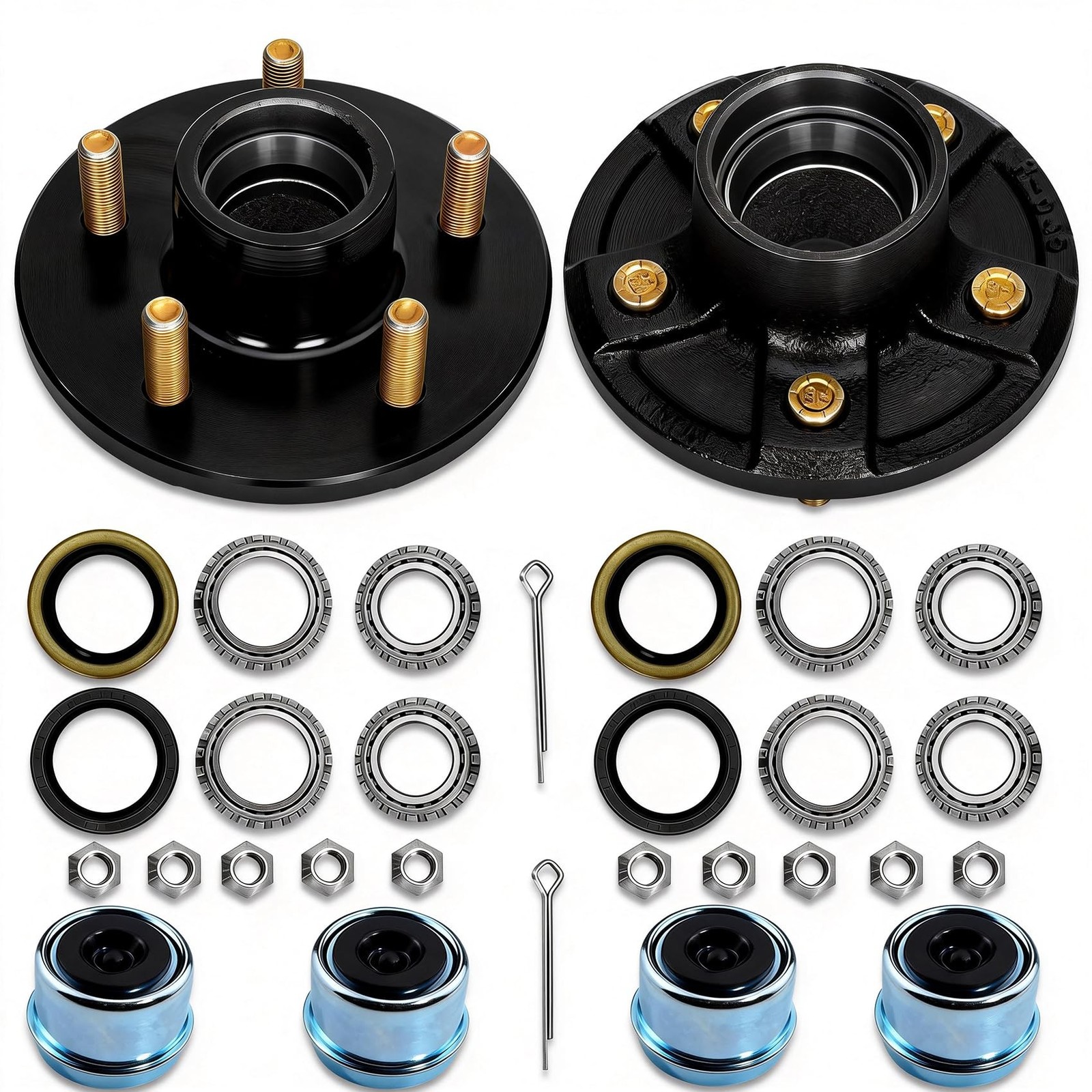 2 Sets 2000lb Trailer Axle Trailer Hub Kit 5 Bolt 4.5″,Trailer Hub 5 Lug fit …