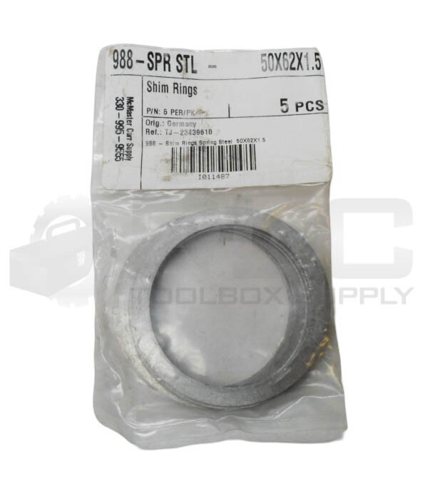 LOT OF 2 SEALED NEW PACK OF 5 MCMASTER CARR 988-SPR STL SHIM RING 50X62X1.5