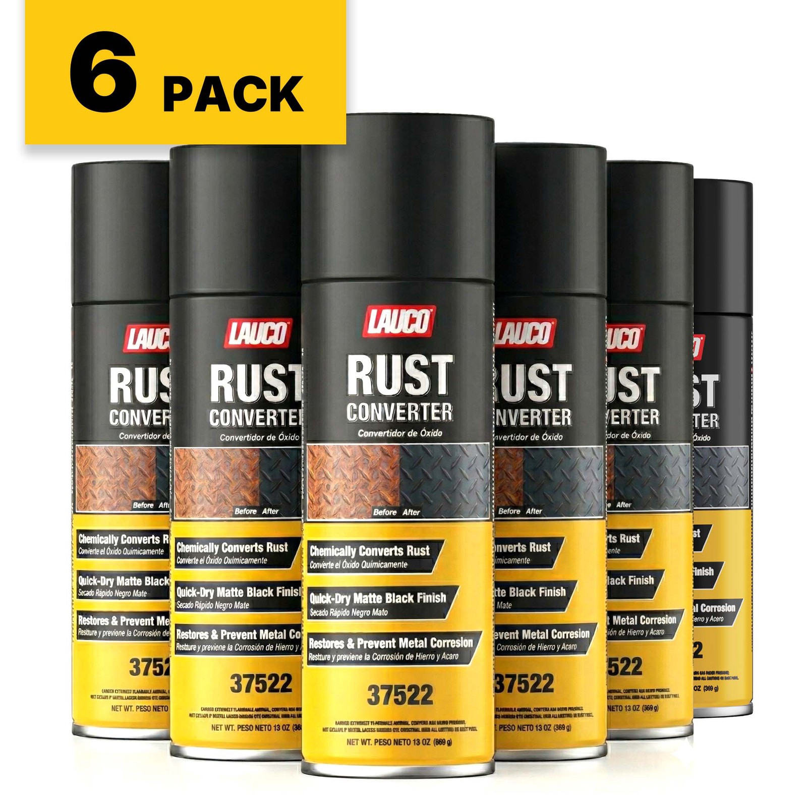 LAUCO Rust Converter Spray 13oz Pack of 6, Fast Dry Rust Remover & Converter