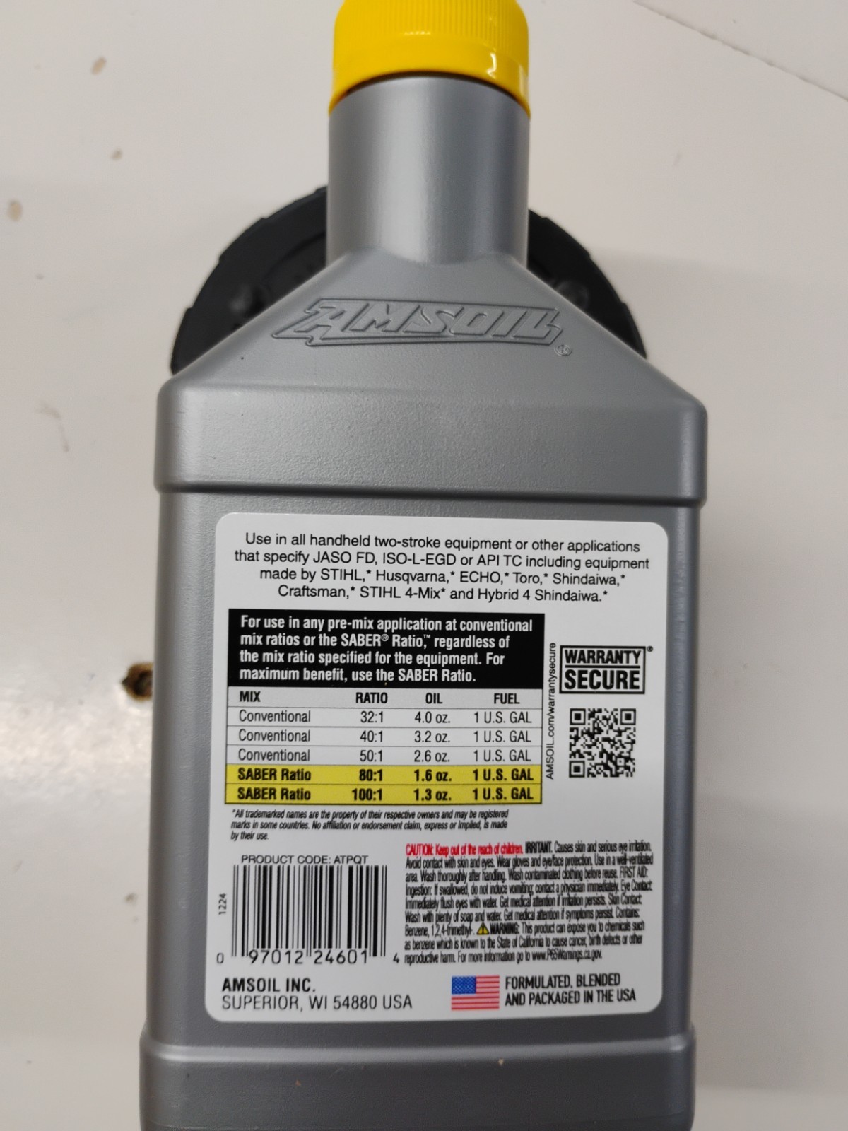 AMSOIL SABER Professional 100% Synthetic 2-Stroke Oil Multi Ratio Mix, 1-Quart
