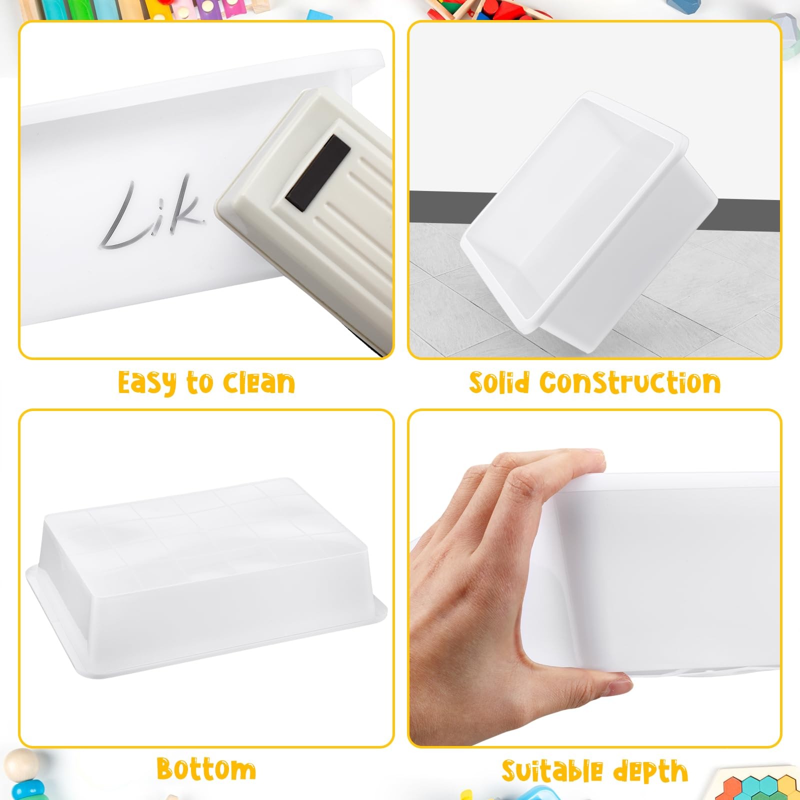 Hoteam 10 Pcs Flat Storage Organizer Tray Bin 13.78 x 9.84 x 3.15 Inch, White