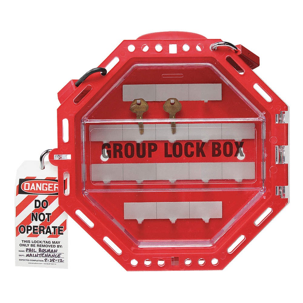 CONDOR 48KV16 Group Lockout Box,42 Padlocks,Red,13in.H 48KV16