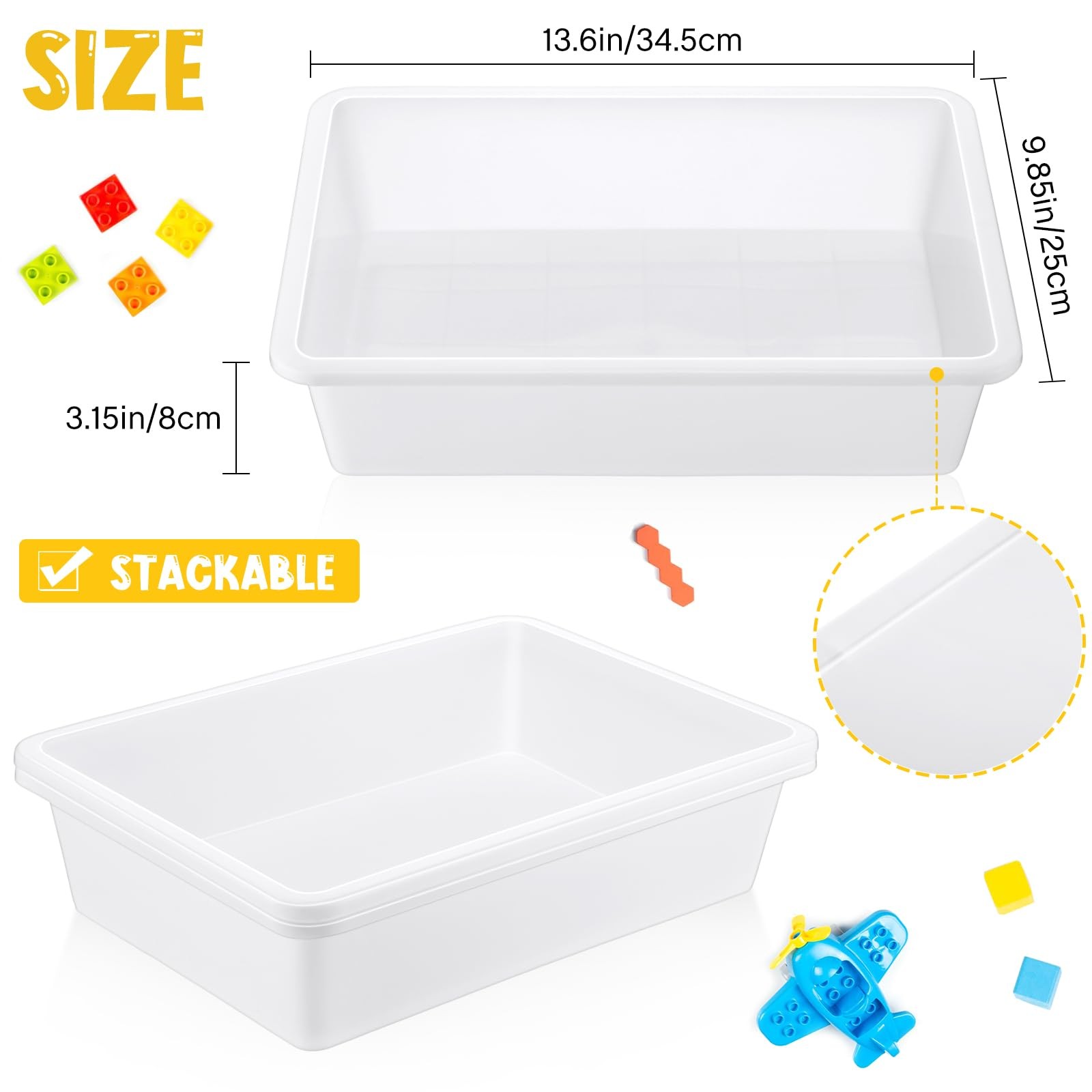 Hoteam 10 Pcs Flat Storage Organizer Tray Bin 13.78 x 9.84 x 3.15 Inch, White